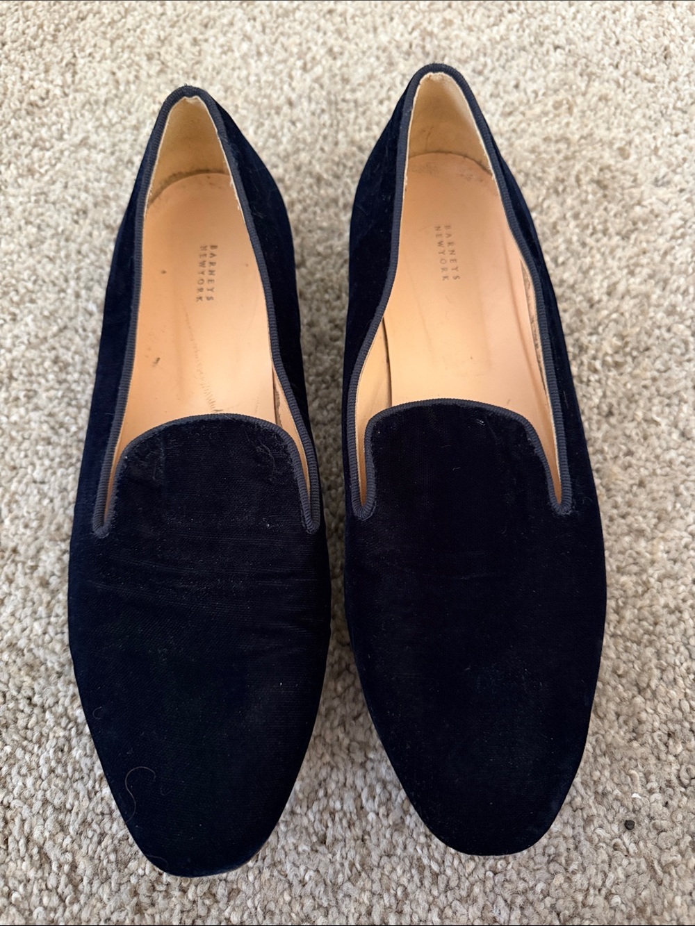 Barneys New York Black Velvet Slip-On Loafers
